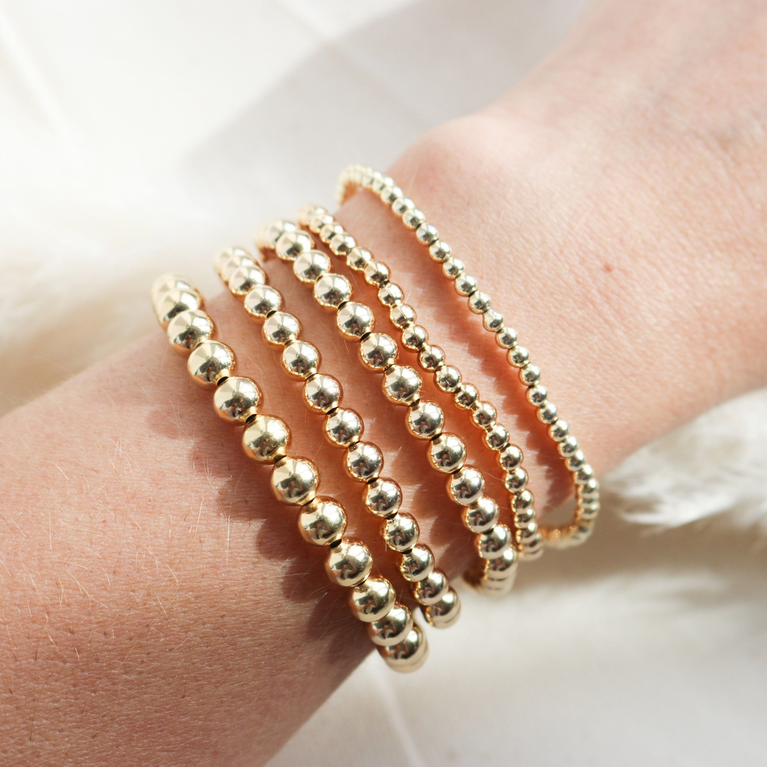 Handmade Royal Gold Bead & Luminous Pearl Cluster Bracelet Stack - Image 2