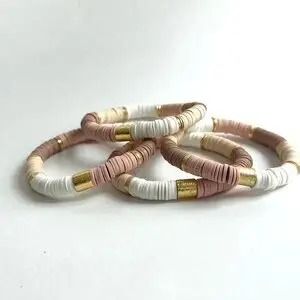 Handmade Earthy Blocks Heishi Clay Bead Bracelet with Gold Rings - Image 2
