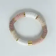 Handmade Earthy Blocks Heishi Clay Bead Bracelet with Gold Rings - Image 3