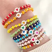 Handmade Rainbow Heart Bead Bracelet – Single Strand & 4-Piece Stack Set - Image 2