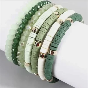 Handmade Earthy Green & Crystal Bead Bracelet – Personalized 2-Piece Duo Set