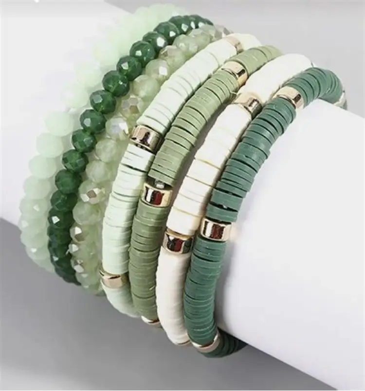 Handmade Earthy Green & Crystal Bead Bracelet – Personalized 2-Piece Duo Set