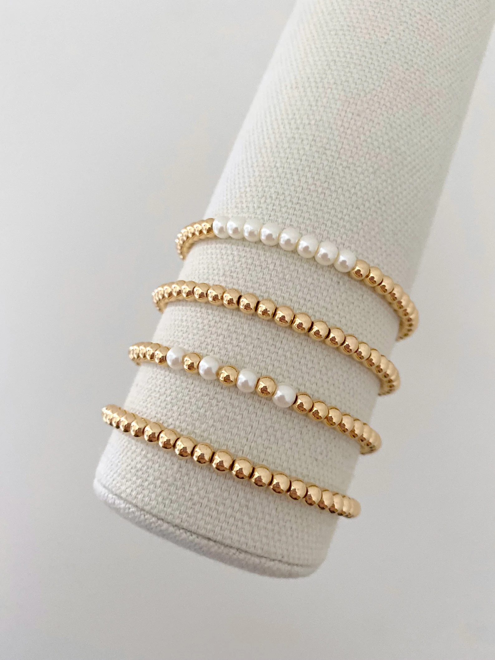 Handmade Royal Gold Beaded & Pearl Cluster Bracelet Stack – 8-Piece Set - Image 3