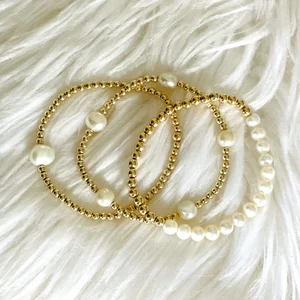 Handmade Royal Gold Beaded & Pearl Cluster Bracelet Stack – 8-Piece Set