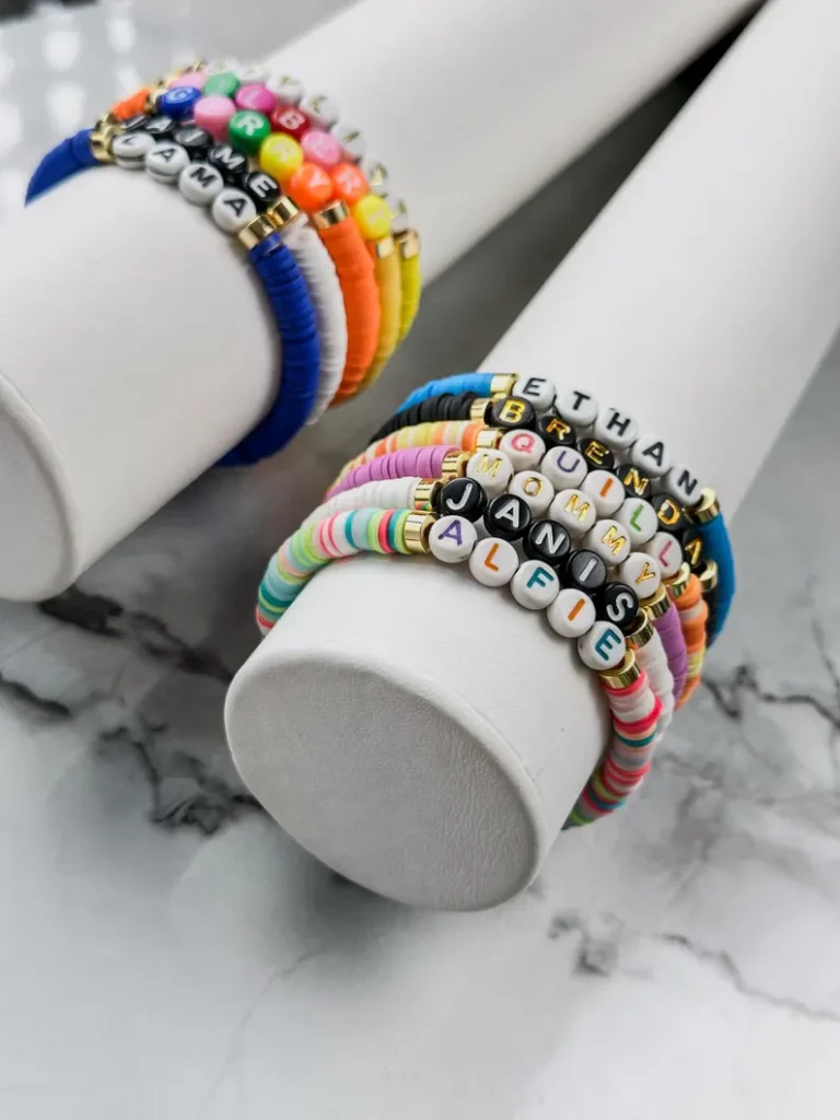 Handmade Custom Name Heishi Clay Bead Bracelet – Personalized Candy & Neutral Vibes